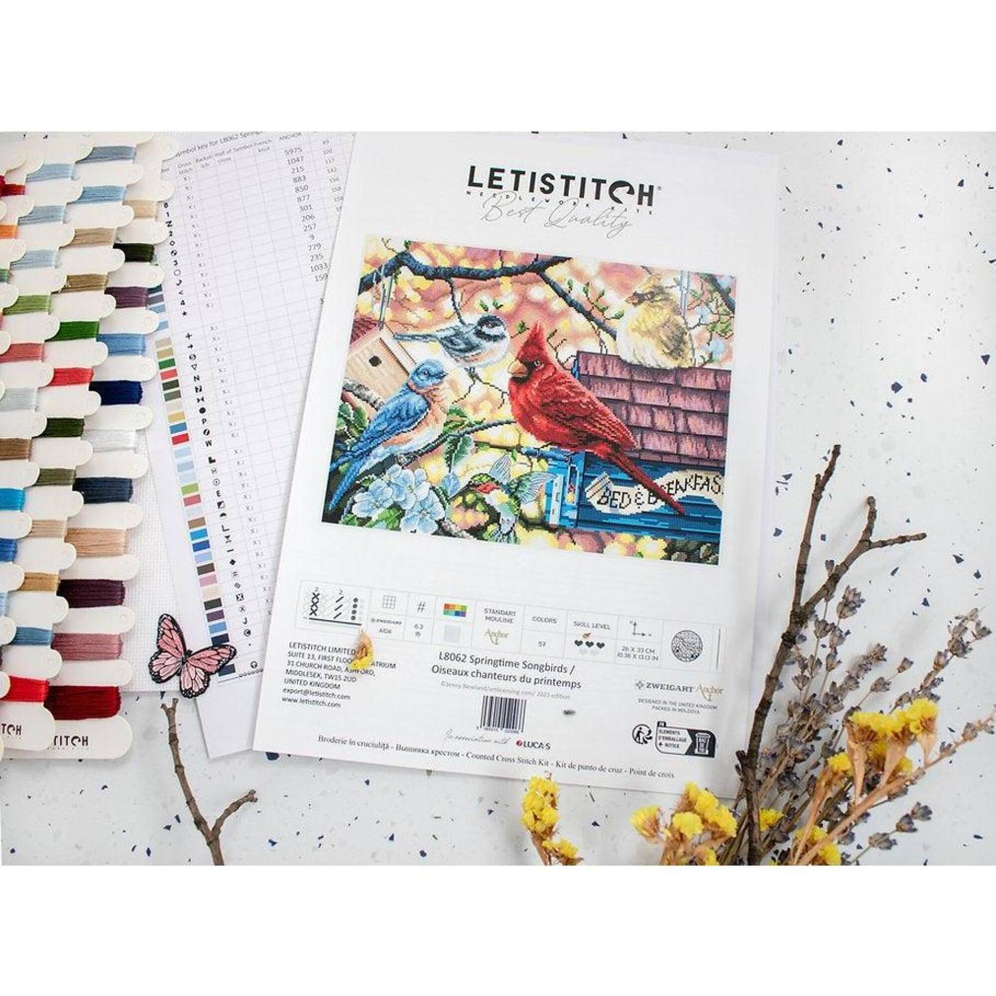 LetiStitch Springtime Songbirds Counted Cross Stitch Kit
